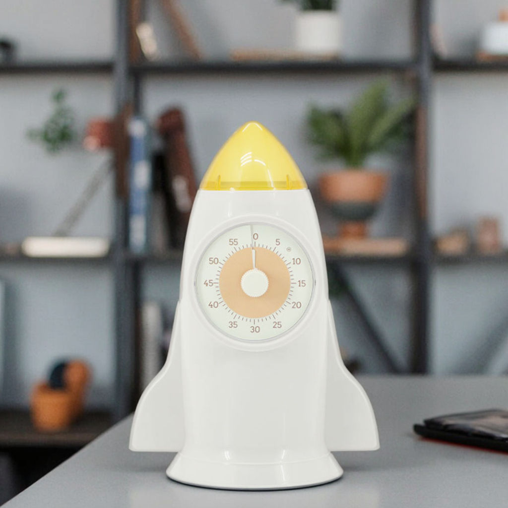 60-minute rainbow visual timer with red pause indicator and silent alarm