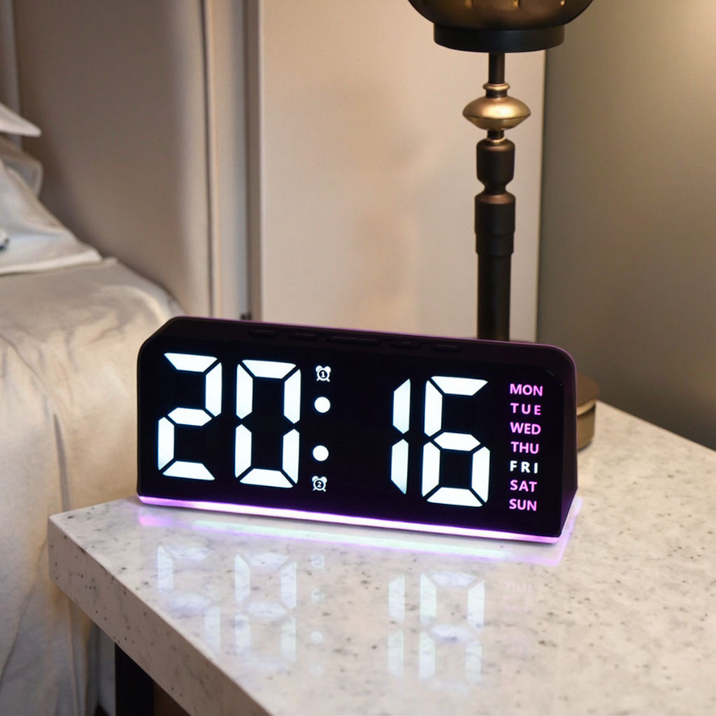 Creative LED number alarm clock with color nightlight and temperature display for bedroom or student desk