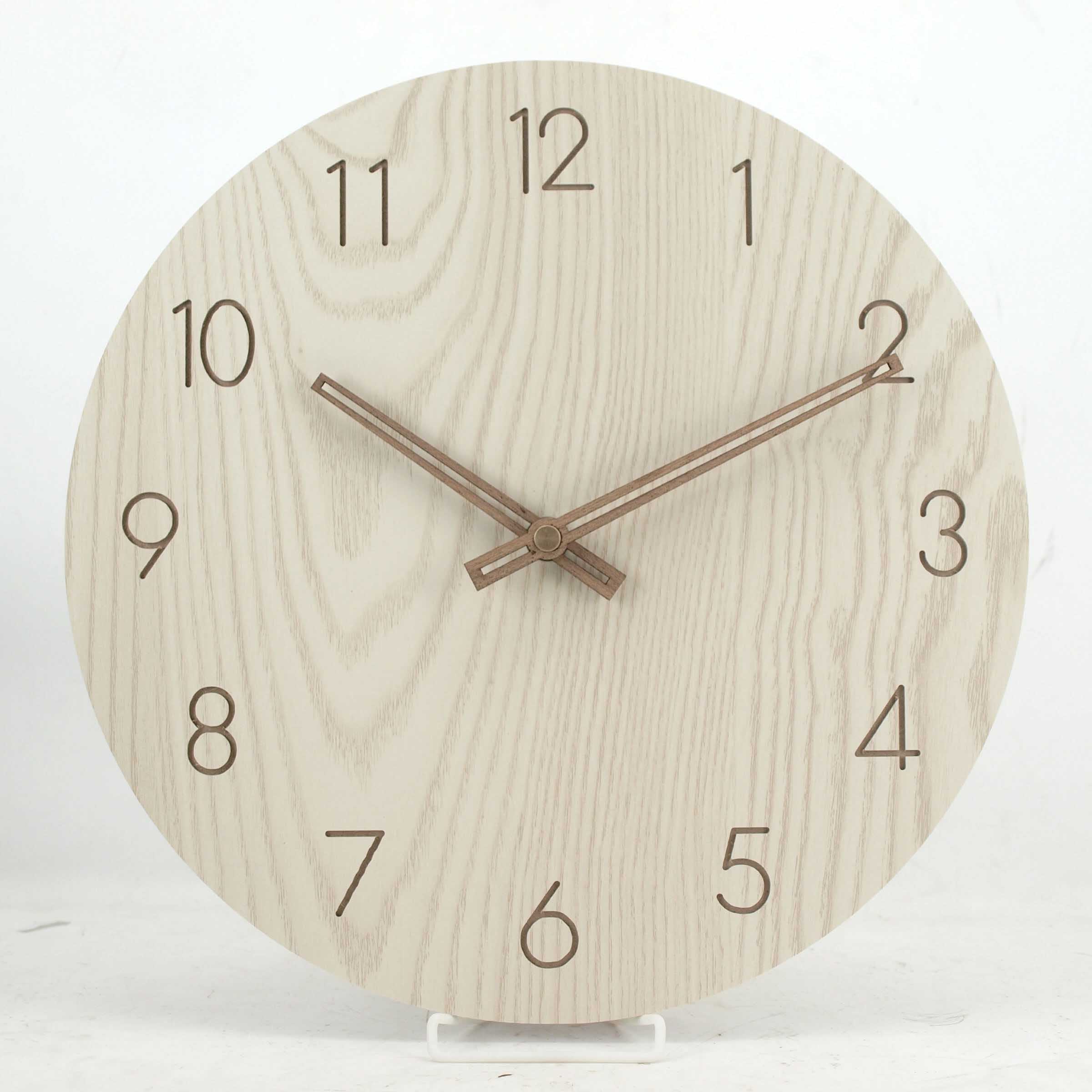 12-inch round wood wall clock with laser engraved numbers