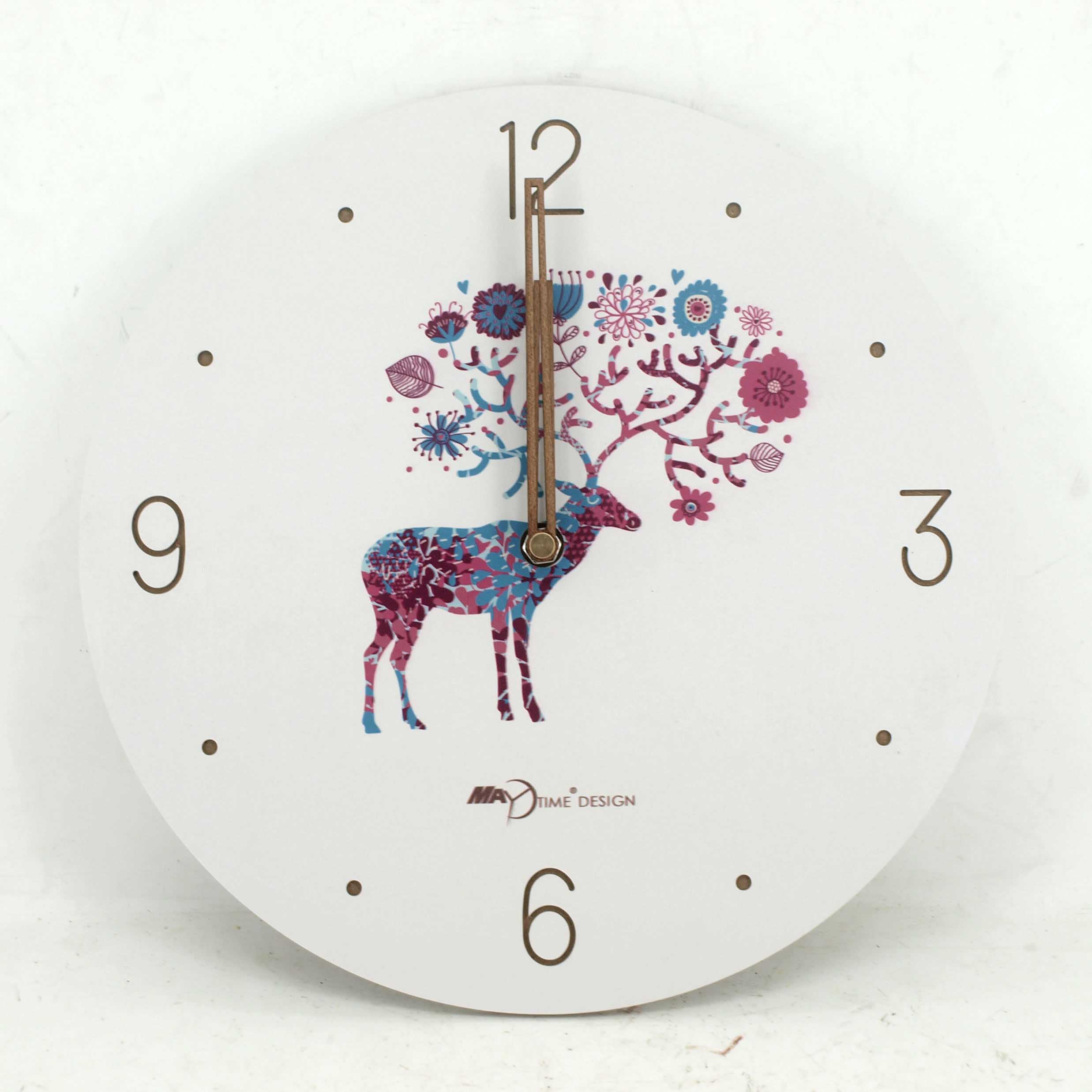 Natural wood wall clock featuring personalized dial design and engraved numbers