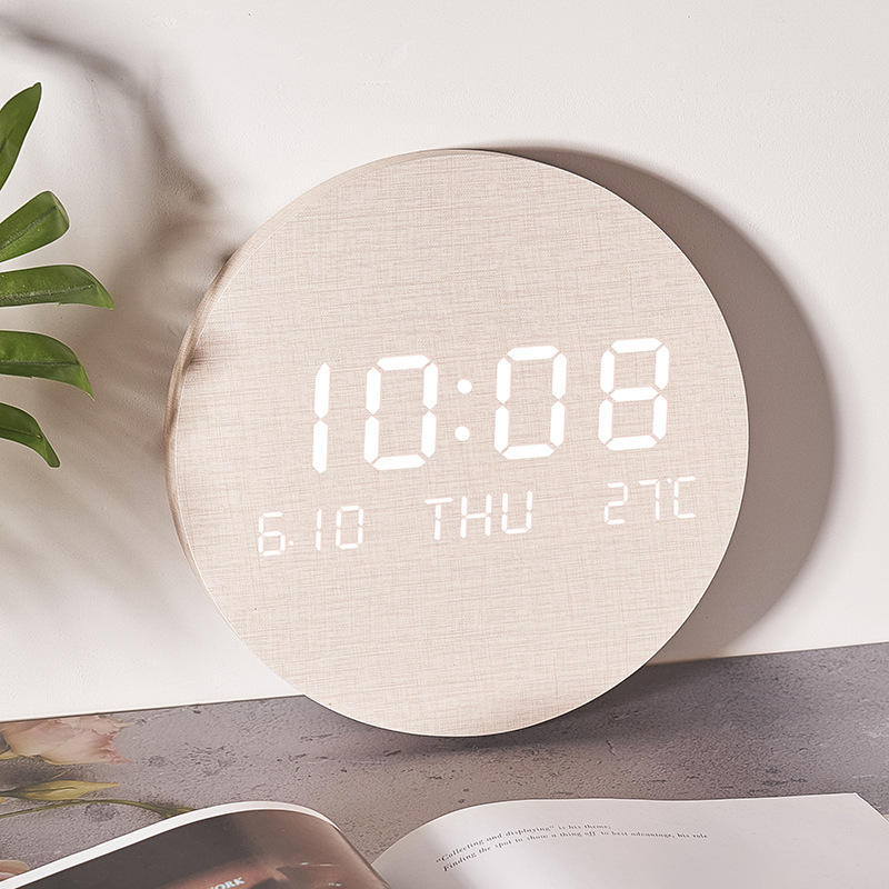 Nordic style wooden LED wall clock with digital time display