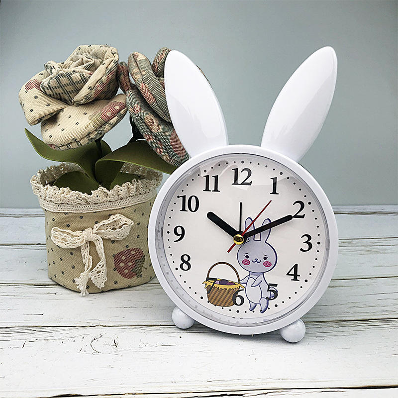 Creative Clock Alarm Bell Moe Rabbit Bedside Cute Kids Cartoon Mute Clock with Alarm Function