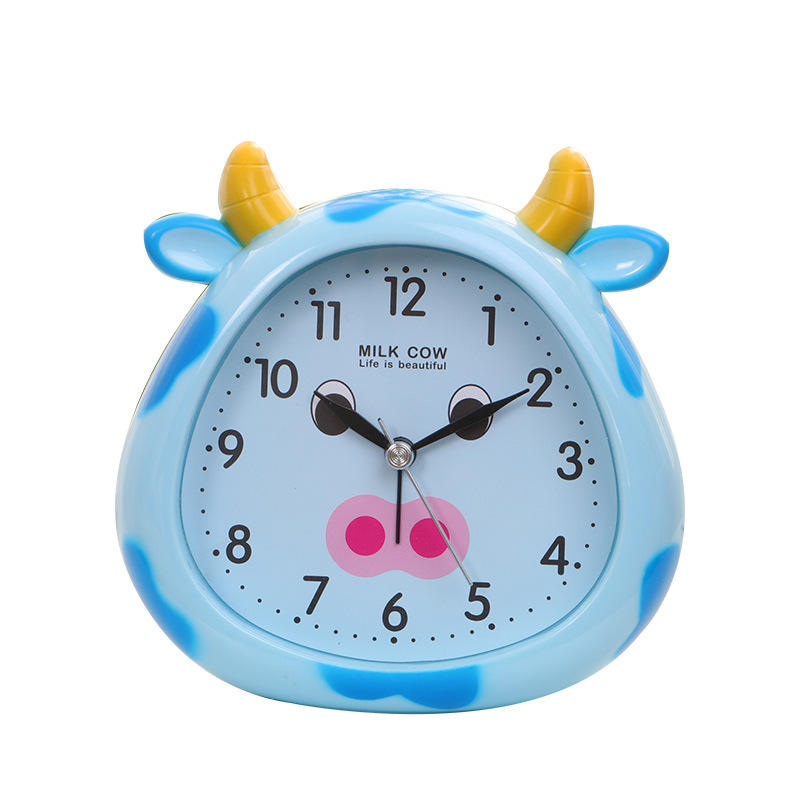 Cow Cartoon Children's Small Alarm Clock Cute Calf Student Bedside Desk Clock with Night Light Kids Gift Bull Quartz Clock