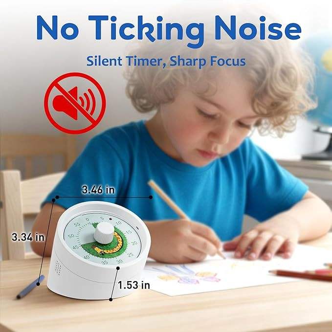 60-Minute Countdown Visual Pomodoro Timer Digital Analog Kitchen Study Google Timer for Kids Productivity for Home Classroom Use