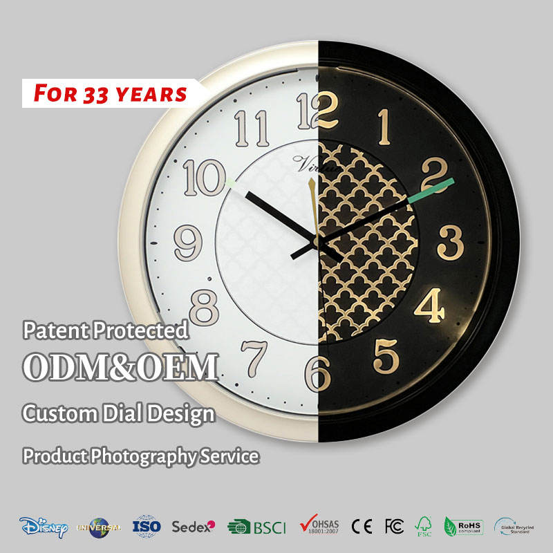 Patented Design Modern Single Face LED Lighted Night Light Luminous Plastic Wall Clock Home Decoration Light Sensitive Living