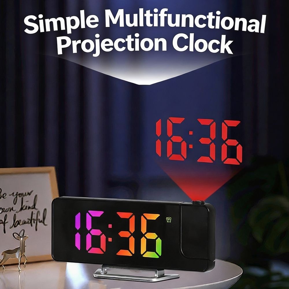 LED Electric Projected Digital Wall Clock Big Time Display Alarm Plastic Square Design for Home Office Bedroom Living Room Use