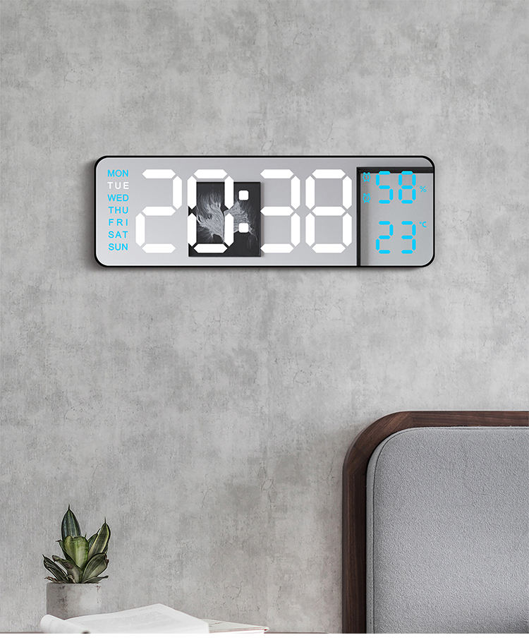 Mirror LED Display Brightness Adjustable Timer Alarm LED Clock Digital Wall Clock Home Decor Office