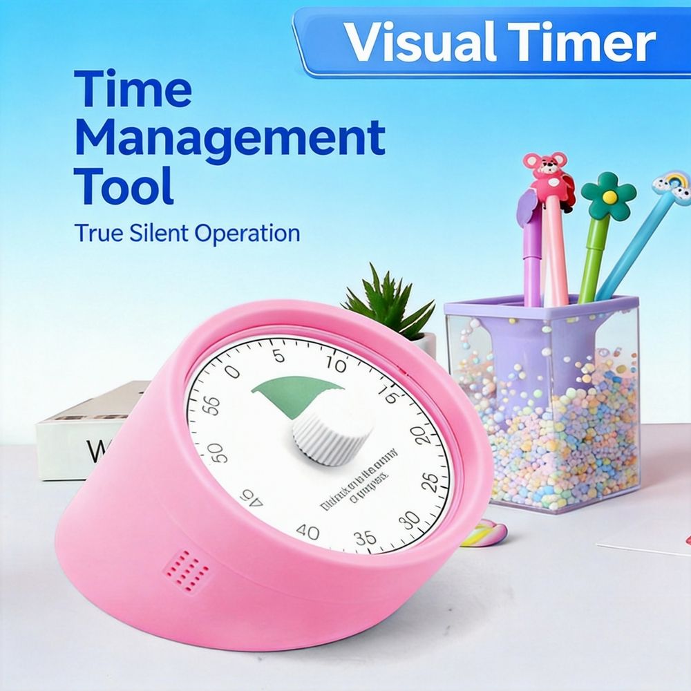 60-Minute Countdown Visual Pomodoro Timer Digital Analog Cute Small ABS Plastic Kitchen Study Google Kids Productivity Home
